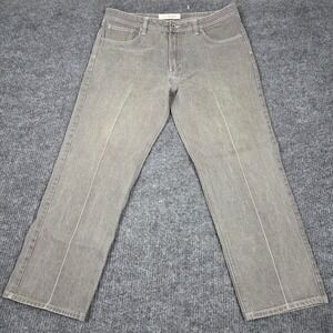 PJ Mark Mens Straight Leg Gray Denim Jeans W42 L32 Faded Wash Contrast Stitch